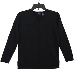 Black Gap Sweater Top Silver Sparkle Speckle M Wool Rayon Long Sleeve Medium